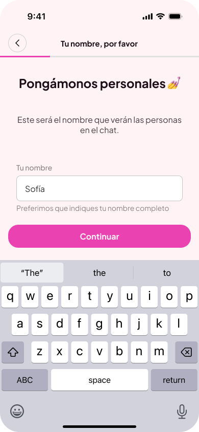 Onboarding – enter name